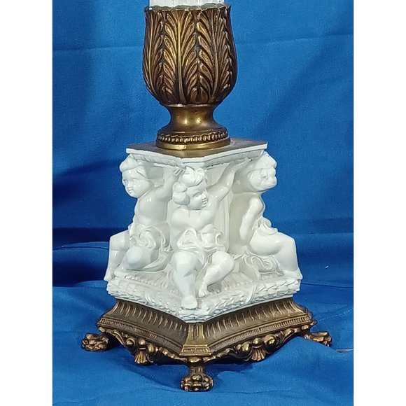 Must Buy Both Neoclassical Bronze Cherub Hollywood Regency Buffet Table Lamp - Picture 10 of 16
